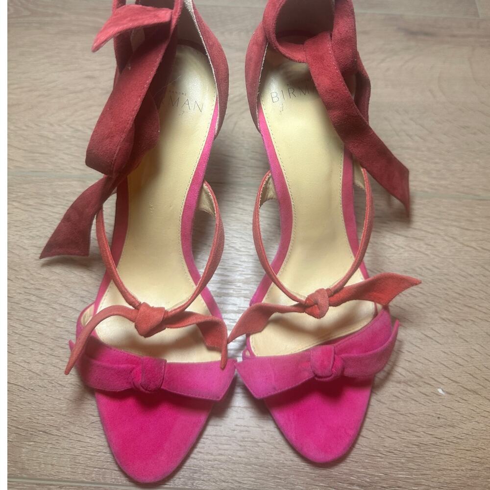 Alexandre Birman Clarita Suede Bow Ankle Tie Heels Coquette Pink Red 37.5 EU - Picture 3 of 13